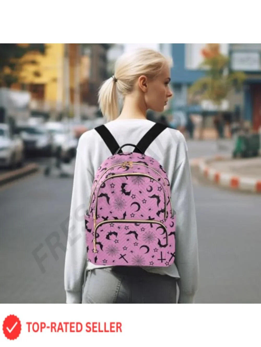 Gothic Mini Backpack Purse for Women - Polyester Quilted Daypack, 6 Pockets